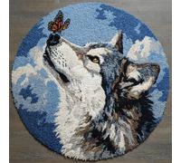 Animal Latch Hook Rug Kits Wolves and Butterflies Latch Hook Kit for Beginners，Tapestry Carpet Latchs Set for Adults Self Knotting Set DIY Craft Kits 50x50cm
