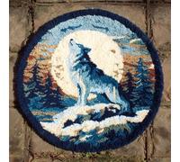 Animal Latch Hook Rug Kits Wolves in Winter Latch Hook Kit for Beginners，Tapestry Carpet Latchs Set for Adults Self Knotting Set DIY Craft Kits 50x50cm