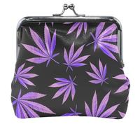Animal Leather Coin Purse for Women Cute Kiss Closure Purple Leaves Dark Black Coin Purse Change Cards Purple Leaves Dark Black OneSize, Purple Leaves, Dark Black, OneSize, Classic