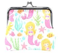 Animal Leather Coin Purse Women Cute Kiss Lock Cute Blonde Mermaids Pink Card Wallet Change Purse, Cute Blonde Mermaids Pink, Classic
