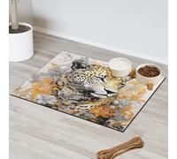 Animal Leopard Flower Pet Feeding Mat for Cat Dog Water Bowl Food Mats Pet Feeding Mats Absorbent Nti-Slip Contain Spills Protects Floors Placemat 60.9 x 81.2 cm