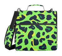 Animal Leopard Fur Print Lawn Green Black 3 Rings 3.8cm Zipper Organizer with Shoulder Strap Waterproof Document Storage Bag for Office School