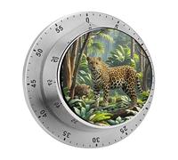 Animal Leopard Print Jungle Kitchen Timer Visual Timer for Cooking 60 Minute Wind Up Timers Stainless Steel Manual Magnetic Countdown Visual Mechanical Timers Cooking Clock with Loud Alarm