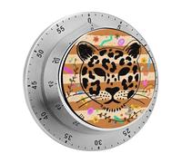 Animal Leopard Print Mechanical Kitchen Timer Digital Timer with Magnetic Base 60-Minute Visual Countdown Stainless Steel Timers for Cooking, Baking, Eggs & Classroom Use, Loud Alarm