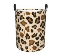 Animal Leopard Print Round Laundry Basket With Handles Waterproof Laundry Hamper For Bathroom Circular Storage Basket
