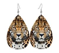 Animal Leopard Printed Dangle Leather Earrings, Reversible Statement Jewelry with Silver Plated Hooks