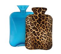 Animal Leopard Skin Print Hot Water Bottle with Cover, 2L PVC Hot Water Bag with Soft Cover, Reusable Heating Pad for Pain Relief Warm Hands Waist Abdomen Feet & Bed