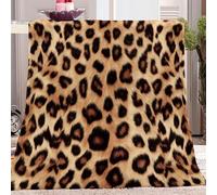 Animal Leopard Texture Print Throw Blanket - Thermal Faux Fur Fleece Blankets 150 x 200 cm (59" x 79") for Bed Settee Couch Brown Warm Cosy Cuddly Throws for Christmas Home Living Room Decoration
