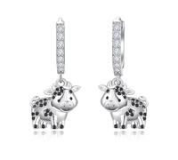 Animal Leverback Earrings 925 Sterling Silver Cow Leverback Earrings Hypoallergenic Animal Jewellery Birthday Present for Women
