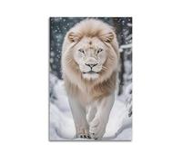 Animal Light Maned White Lion Walking in The Snow Poster Modern Wall Art Canvas Aesthetic Decoration Painting 16x24inch(40x60cm) Unframe-style
