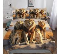 Animal Lion 3D Duvet Cover Bedding Set with Pillowcases Cosy Super Soft Bed Linen Quilt Cover 3 Pcs for Kids, Youth And Adult Brushed Microfiber Comforter Cover King (220x240cm)