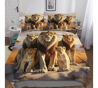 Animal Lion 3D Printed Bedding Set Comforter Cover 3 PCs with Pillowcases with Zipper Closure for Adults Teenager Kids Quilt Cover Soft Anti-allergic Duvet Cover Double (200x200cm)