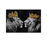 Animal Lion Canvas Wall Art Black And White Lion King And Queen Modern Painting Artwork Decorative Print Hanging Paintings Poster for Home Living Room Bedroom Office 12x18inch(30x45cm)