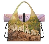 Animal Lion Cubs Sports Duffle Bag with Shoe Compartment Cute Lion Weekend Overnight Bags Tote Cabin Luggage Bag for Gym Yoga Travel