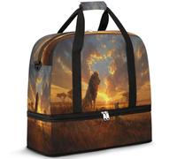 Animal Lion Travel Duffle Bag for Women Men Weekend Overnight Bags Foldable Wet Seperated 47 L Tote Bag for Sports Gym Yoga