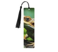 Animal Lizard Wooden Bookmarks 5 Pcs,Handmade Double-Sided Printed Book Marks Page Markers with Black Tassels Book Accessories Gift for Book Lovers Women Men