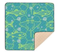 Animal Manta Ray Fluorescent Green Blue Fish Soft Padded Baby Care Play mat for Indoor Outdoor Water Resistant Foldable Tummy Time Mat for Baby Kids Toddlers Infants, 50'' x 50''tapete de