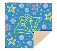 Animal Manta Ray Fluorescent Green Blue Large Sturdy Baby Care Play mat for Indoor Outdoor One-Piece Foldable Kicking Mat for Baby Kids Toddlers Infants, 50'' x 50''con Musica para