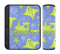 Animal Manta Ray Fluorescent Green Train Shoulder Strap Cushion,More Comfort Driving,seat Belt Cover Cute for SUV Airplane Van Protector para cinturón de carro 2 pcs