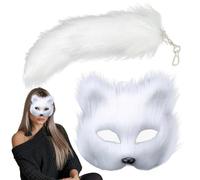 Animal Masquerade and Tail Set - Outfits Allowing Women Furry Animals Cosplay Outfit | Themed Events Making Gear Stuff Masks | Plush White Themeds Decorative for Festive Social Event
