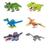 Animal Micro Building Blocks Set - 6 Pack Cute Dinosaur Series Mini Building Bricks Kit for Adults & Kids Birthday Party Favors for T. Rex, Terodactil, Spinosaurus, Micro Raptor, Aoshima Saurus