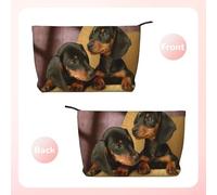 Animal Miniature Dachshund, Cosmetic Bag Corduroy Makeup Bag Portable Travel Toiletry Bag
