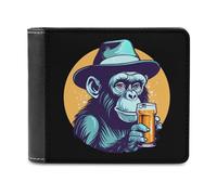 Animal Monkey Chimpanzee Drinking Men's Bifold Wallet Slim Cash Card Holder Leather Purse