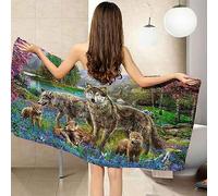 Animal Mother Wolf And Cubs 80 X 160 Cm 3D Printed Beach Towel, Microfiber Quick Dry, Sand Free, Lightweight, Absorbent Beachtowel Sun Shawl, Extra Large Large Bath Towel For Beach, Pool, A-1K6M-C5F