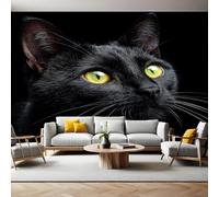 Animal Mural Wallpaper Black cat with Yellow Eyes Photo Wallpaper 3D Effect 200 x 140 cm Non-Woven Wall Mural Home Bedroom Living Room Tv Background Poster Decoration