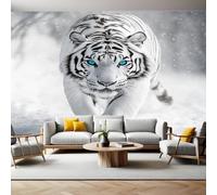 Animal Mural Wallpaper White Tiger in The Snow Photo Wallpaper 3D Effect 200 x 140 cm Non-Woven Wall Mural Home Bedroom Living Room Tv Background Poster Decoration