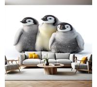 Animal Murals Photo Wallpaper Three Penguin Chicks Non-Woven Premium Art Print Fleece Wall Mural Poster Picture Design Modern Boy Girl Bedroom Home Decor 350 x 256cm