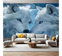 Animal Murals Photo Wallpaper Two White Wolves in Love Non-Woven Premium Art Print Fleece Wall Mural Poster Picture Design Modern Boy Girl Bedroom Home Decor 350 x 256cm