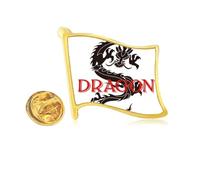 Animal Myth Dragon East West Golden Metal Flag Lapel Pin Badge