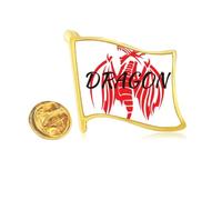 Animal Myth Dragon Wings East West Golden Metal Flag Lapel Pin Badge