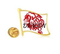 Animal Myth Dragon's Eastern Wings Western Wings Golden Metal Flag Lapel Pin Badge