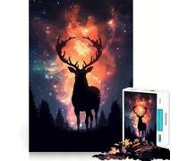 Animal Nature Deer Cosmic Jigsaw Puzzle 1000 Piece Creative Skill Toy Clean Cut Sturdy Components Travel-friendly Brain Game Gift (38x52cm)