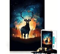 Animal Nature Deer Cosmos Jigsaw 1000 Pieces for Teenagers Mental Boost Game Firm Fit Secure Assembly Family Fun Night Activity (38x26cm)
