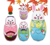 Animal Nesting Dolls for Kids, 5 Piece Wooden Rabbit Figurines and Hand Painted Russian Stacking Toys, Decorative Collection Set for Teens, Educators, Art Lovers, Office, Playroom, Living Room