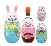 Animal Nesting Dolls - Handmade Wooden Rabbits, Five Piece Stacking Set, Decorative Figures | Modern Design, Educational Gift for Students, Art Lovers, Collectors, Bedroom, Playroom