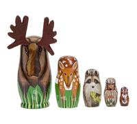 Animal Nesting Dolls Painted Wooden Russian Nesting Dolls 5Pcs Cute Cartoon Creatures Smooth Finish for Girls Boys' Birthday Gifts or Home Decor