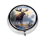 Animal Northern Moose This Small, Round, Three-Compartment Travel Pill Box is Perfect for Storing Daily medications, Vitamins, and on-The-go.