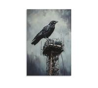Animal Oil Painting- A Crow Climbing A Radio Tower during A Free-climb Urban Summit Race Stylish Wall Hanging Art - Decorative Poster Mural24x36inch(60x90cm)