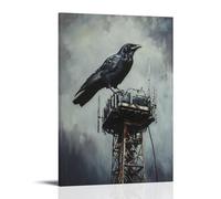 Animal Oil Painting- A Crow Climbing A Radio Tower during A Free-climb Urban Summit Race Stylish Wall Hanging Art - Decorative Poster Mural12x18inch(30x45cm)
