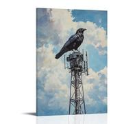 Animal Oil Painting- A Crow Climbing A Radio Tower during A Free-climb Urban Summit Race Wall Art Mural Modern Decoration Hanging Art Poster 24x36inch(60x90cm)