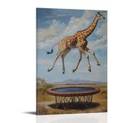 Animal Oil Painting- A Giraffe Doing Backflips on A Trampoline Tower Above The Savannah Decorative Modern Mural - Wall Art Hanging Poster 12x18inch(30x45cm)