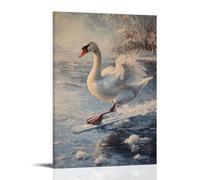 Animal Oil Painting- A Swan Gliding Across Frozen Lakes in A Speed Skating Championship Wall Art Mural Modern Decoration Hanging Art Poster 24x36inch(60x90cm)