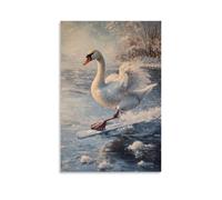 Animal Oil Painting- A Swan Gliding Across Frozen Lakes in A Speed Skating Championship Wall Art Mural Modern Decoration Hanging Art Poster 16x24inch(40x60cm)