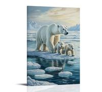 Animal Oil Painting - Arctic Majesty- A Powerful Polar Bear Mother Leading Her Cubs Across Melting Ice Floes, Their White Fur Glowing Against The Blue Arctic Landscape Stylish Wall Hanging Art - Decor