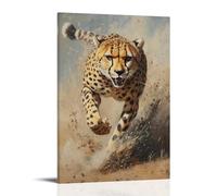 Animal Oil Painting - Cheetahs Blazing Sprint- A Dynamic Composition of A Cheetah in Full Stride Across The African Plains, Muscles Taut And Dust Flying Decorative Modern Mural - Wall Art Hanging Post