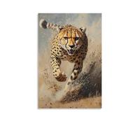 Animal Oil Painting - Cheetahs Blazing Sprint- A Dynamic Composition of A Cheetah in Full Stride Across The African Plains, Muscles Taut And Dust Flying Decorative Modern Mural - Wall Art Hanging Post